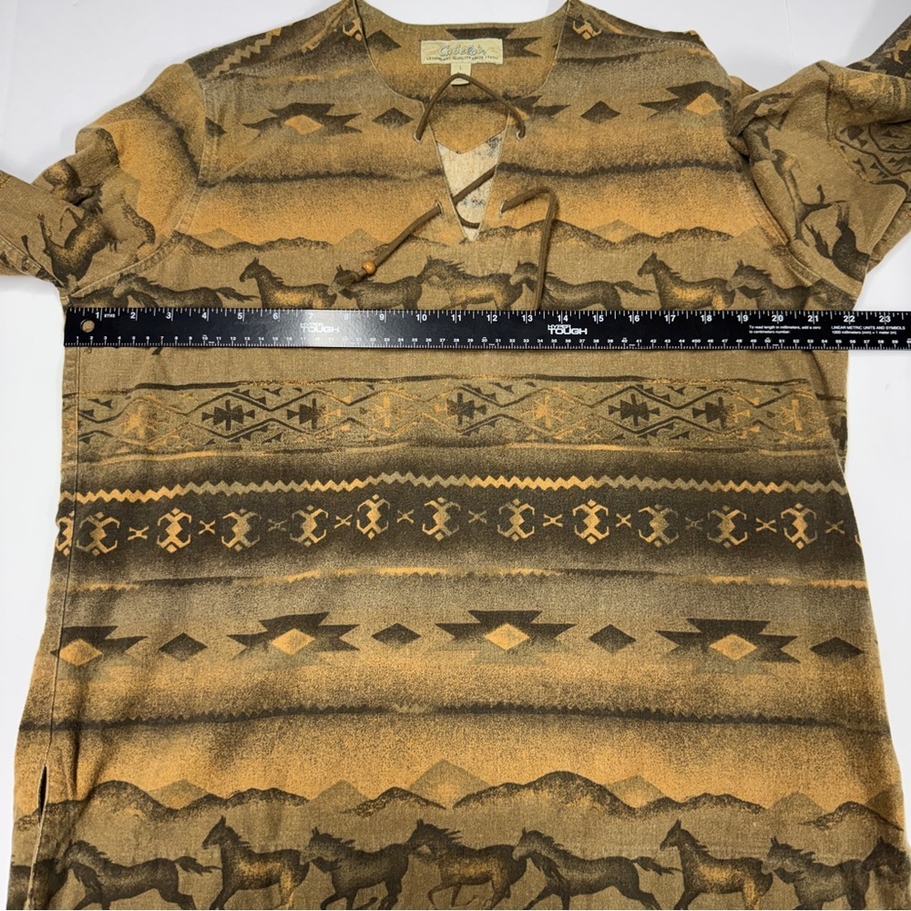 Vintage Cabela's Brown and Tan Southwestern Horse-Print Long Sleeve Cotton Shirt - Picture 8 of 10